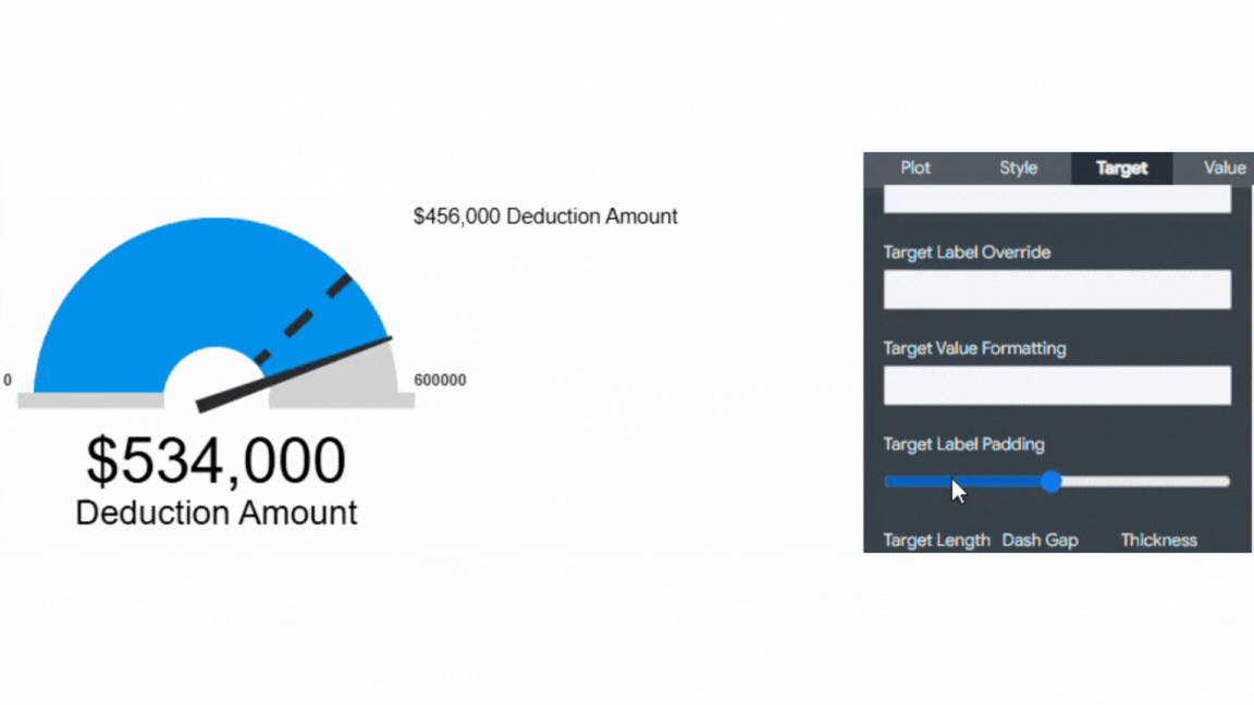update target label padding in the target menu of a radial gauge visualization.gif