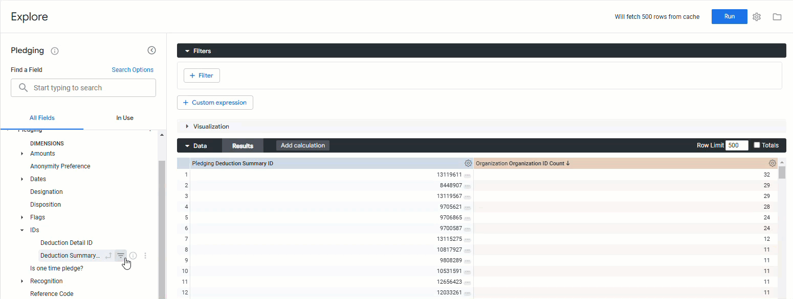 select filter to create an advanced filter in an explore.gif