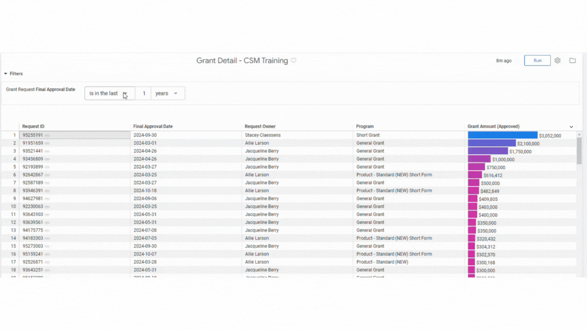 Use is in range date operator in filters in Insights Report.gif