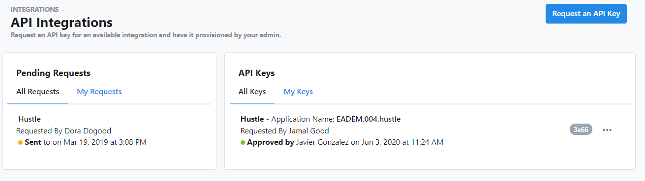 How do I request and approve API Keys?