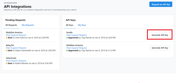 How do I request and approve API Keys?