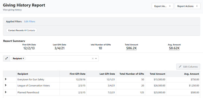 How to: Add and use Giving History