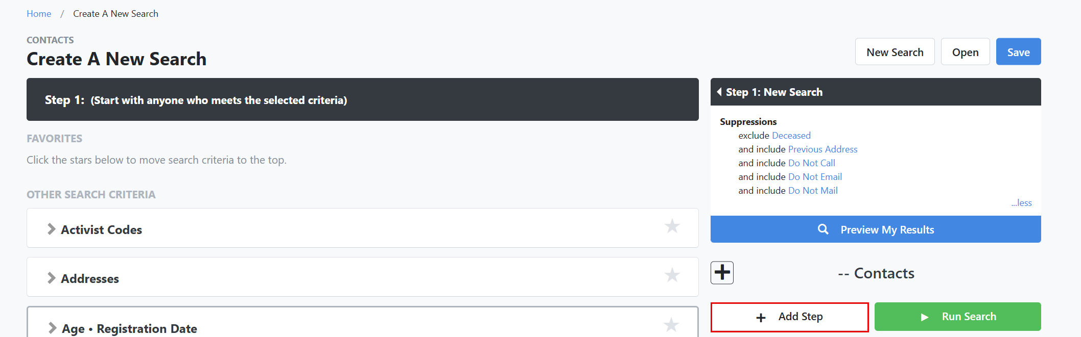 How do I use 'Advanced Search' with 'Create a List' in EveryAction?