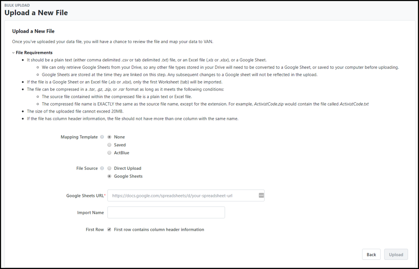 How do I perform a Bulk Upload?